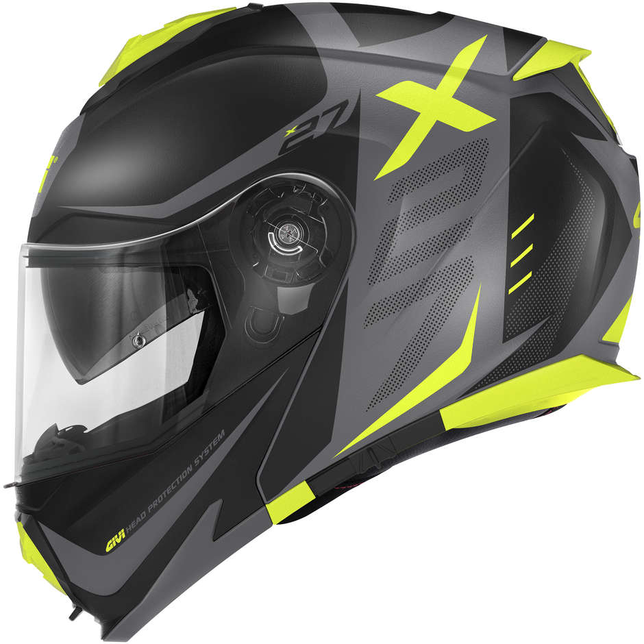 Modular Motorcycle Helmet P / J Givi X.27 DIMENSION Matt Black Titanium Yellow Fluo