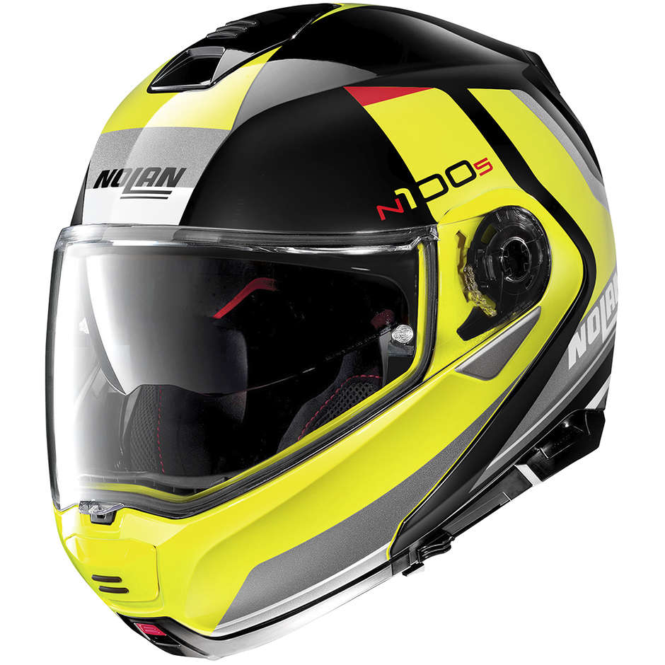 Modular Motorcycle Helmet P / J Homologation Nolan N100.5 HILLTOP N-Com 051 Glossy Black Yellow Fluo