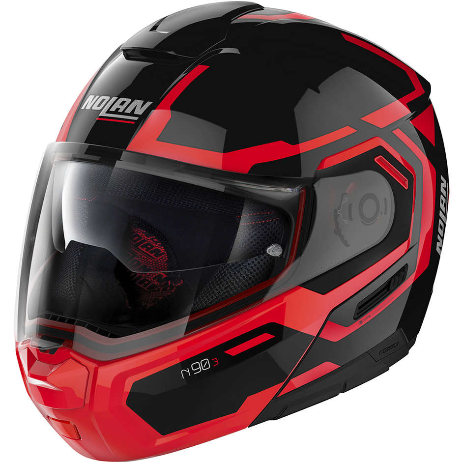 Modular Motorcycle Helmet P / J Homologation Nolan N90.3 DRILLER N-Com 025 Glossy Black Red