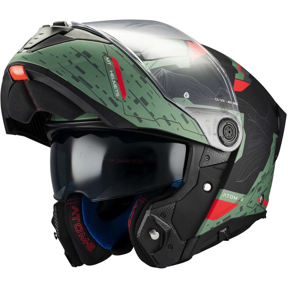 Casque de moto modulable P/J Mt Helmets ATOM 2 SV HIGHLANDS C6 Vert Noir Mat