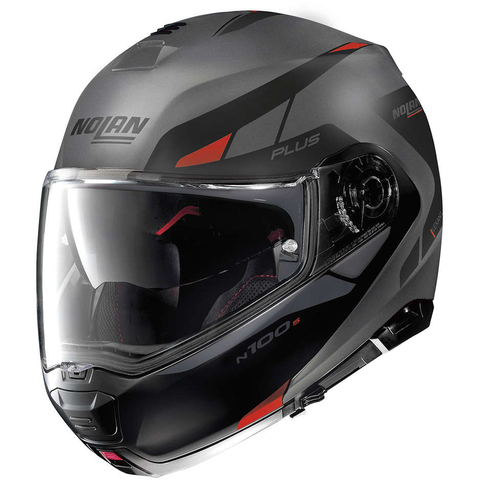 Modular Motorcycle Helmet P / J Nolan N100-5 PLUS MILESTONE N-Com 051 Lava Gray Matt Red