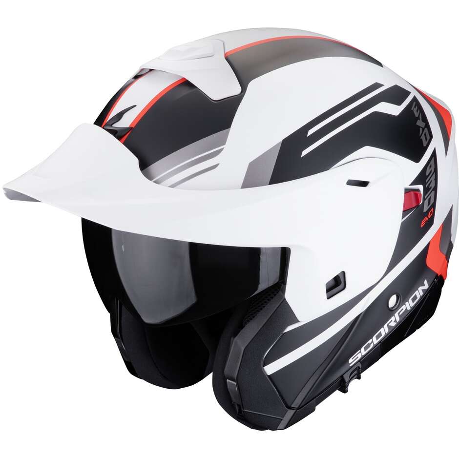 Modular Motorcycle Helmet P/J Scorpion EXO 930 EVO SIKON Matt White Black Red