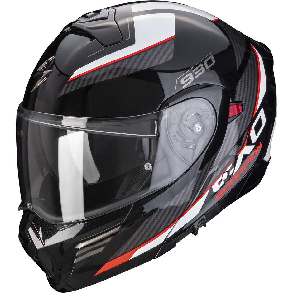 Modular Motorcycle Helmet P / J Scorpion EXO-930 NAVIG Black Metal Red