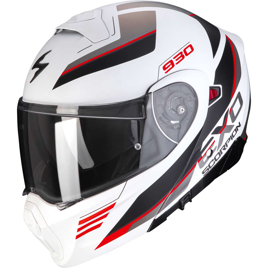 Modular Motorcycle Helmet P / J Scorpion EXO-930 NAVIG White Black Red