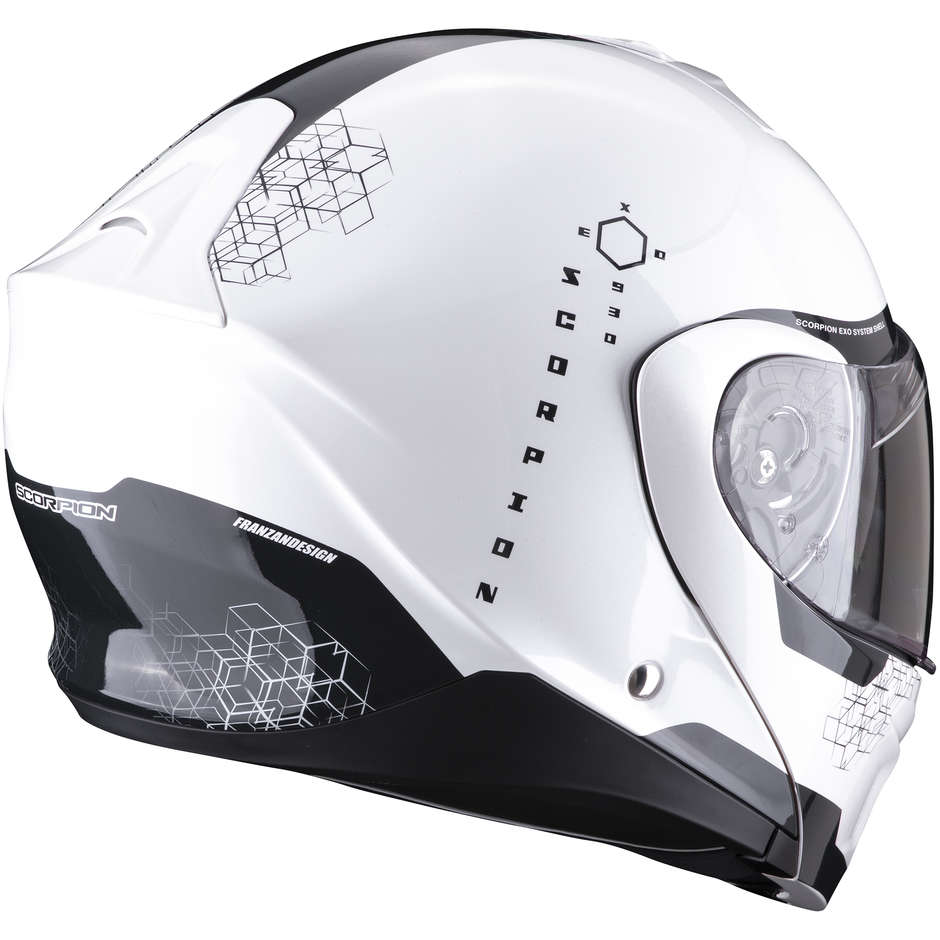 Modular Motorcycle Helmet P / J Scorpion EXO-930 SHOT White Pearl Black