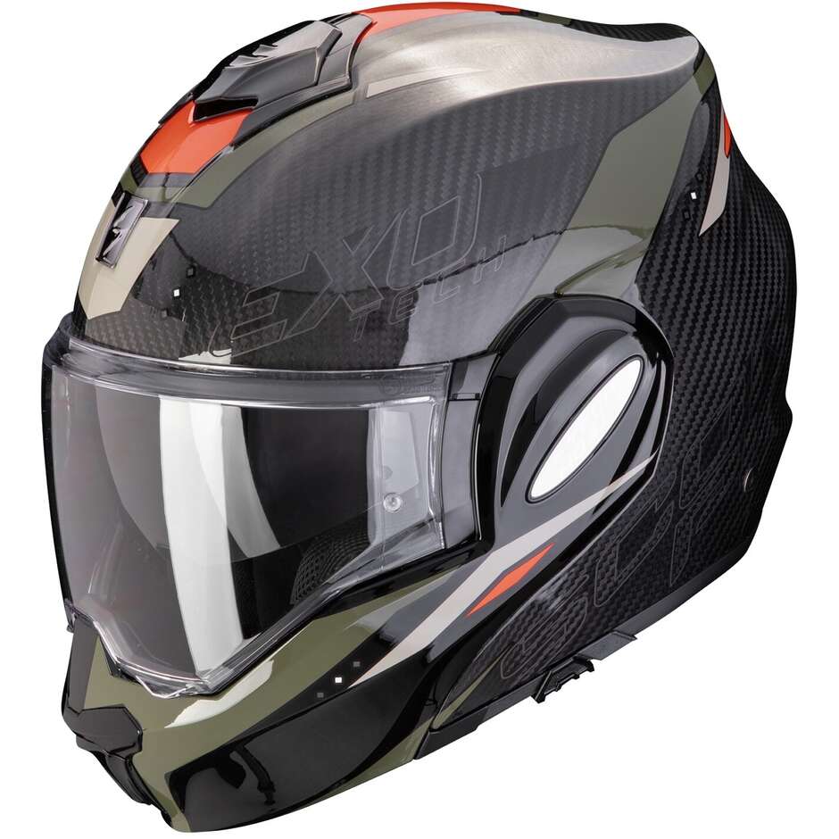 Modular Motorcycle Helmet P/J Scorpion EXO-TECH EVO CARBON ROVER Black Green