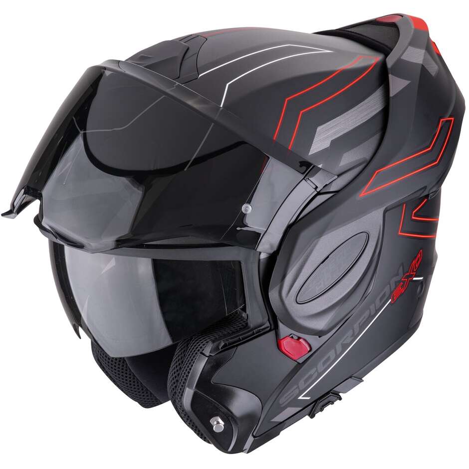 Modularer Motorradhelm P/J Scorpion EXO-TECH EVO CONQUER Mattschwarz Rot