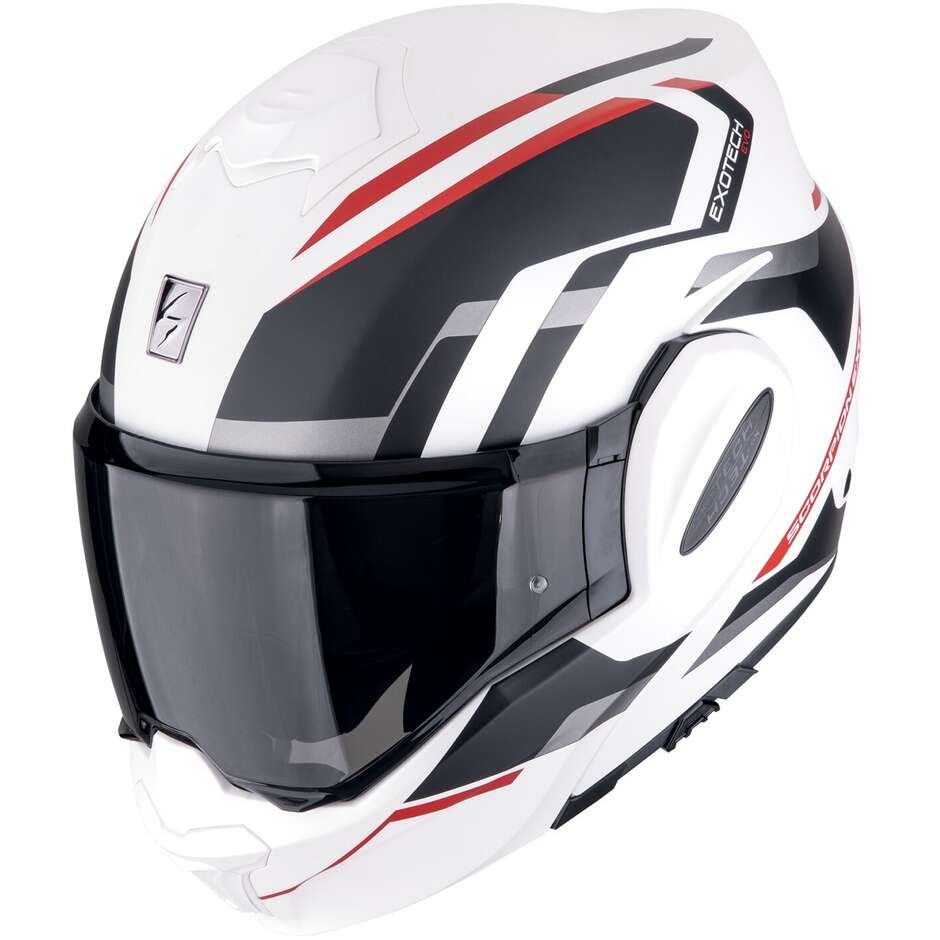 Modular Motorcycle Helmet P/J Scorpion EXO-TECH EVO FURIO Matt White Black Red