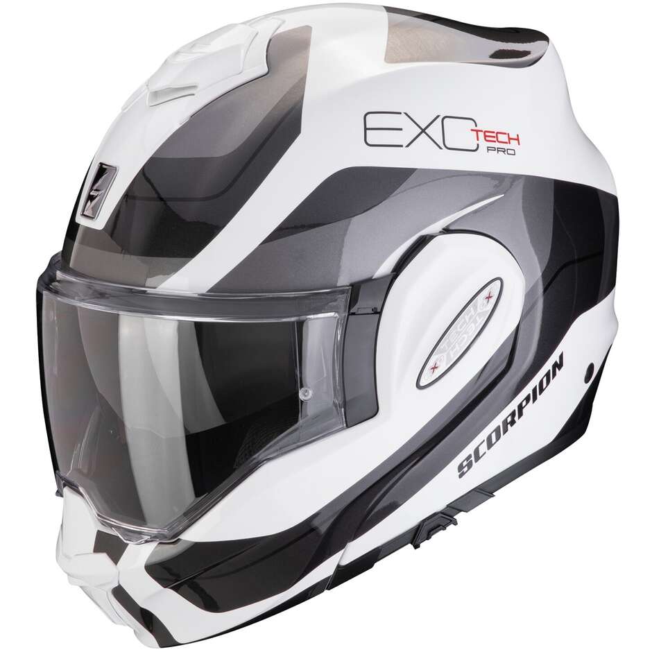 Modular Motorcycle Helmet P/J Scorpion EXO-TECH EVO PRO SWITCH White Silver