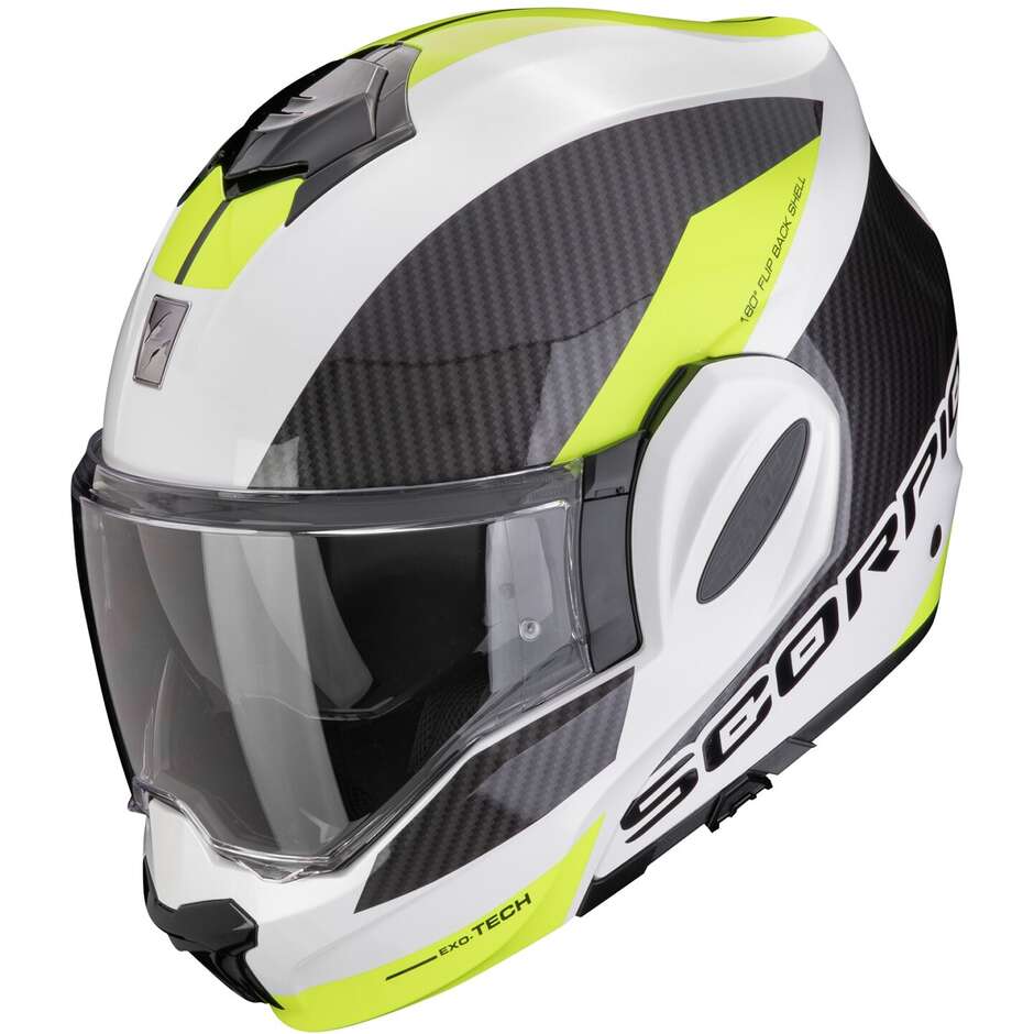 Modular Motorcycle Helmet P/J Scorpion EXO-TECH EVO TEAM White Neon Yellow