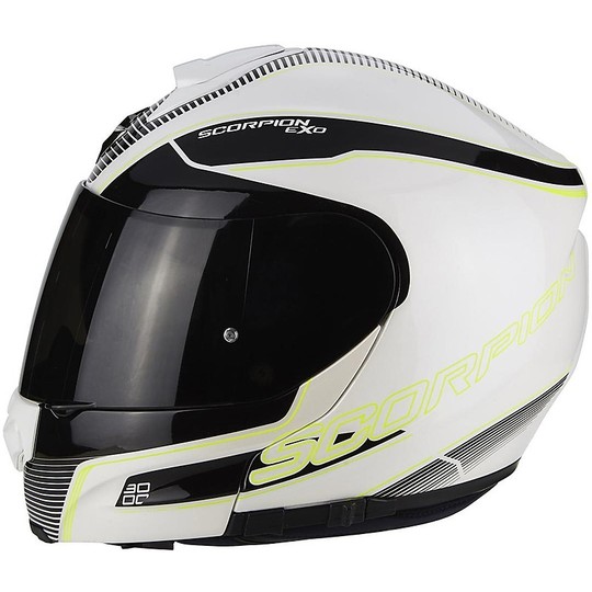 Modular Motorcycle Helmet Scorpion Exo-3000 Air Stroll White Pearl Yellow Neon