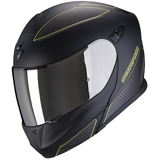 Modular Motorcycle Helmet Scorpion EXO-920 FLUX Matt Black Yellow Fluo