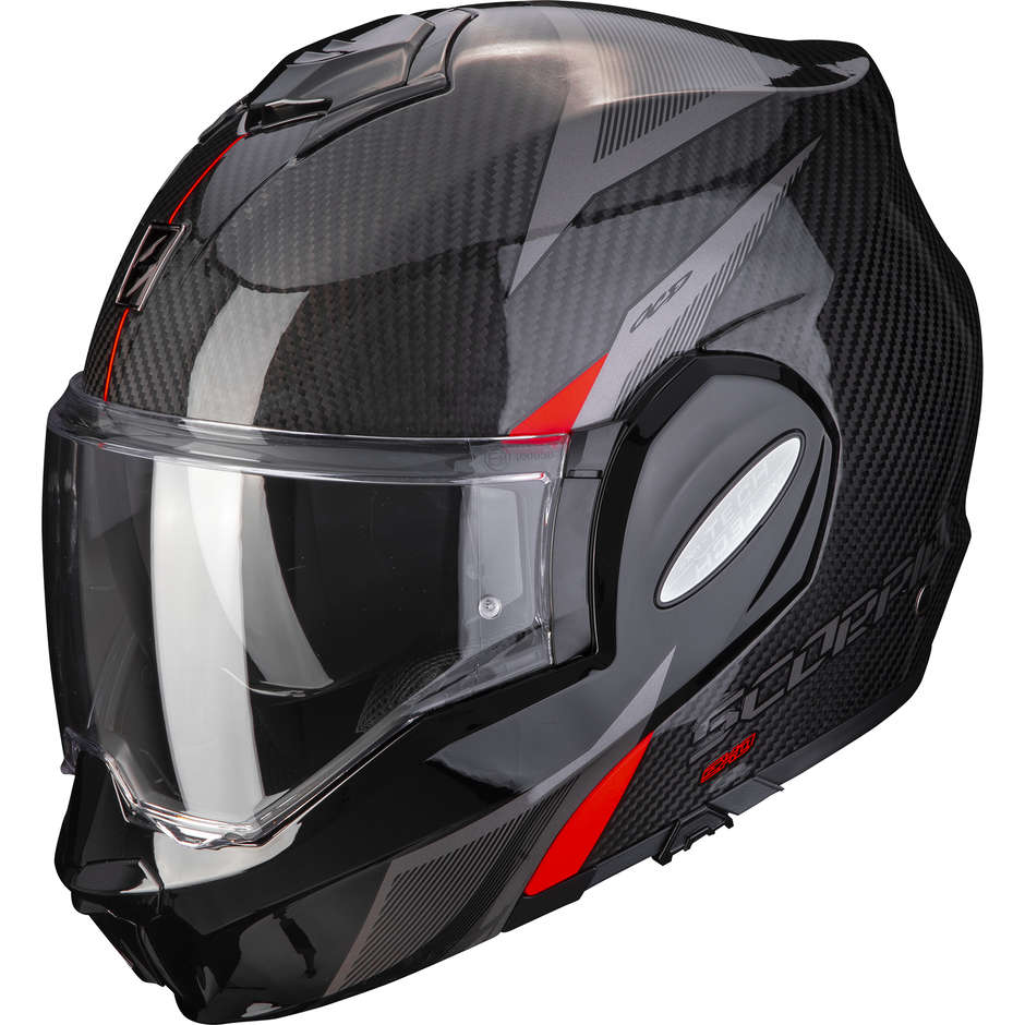 Modular Motorcycle Helmet Scorpion EXO-TECH CARBON TOP Black Red