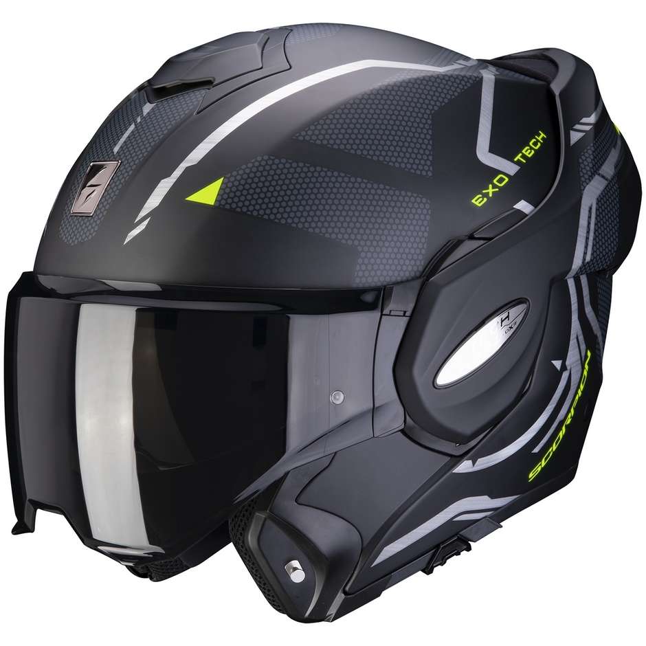 Modular Motorcycle Helmet Scorpion EXO-TECH SQUARE Matt Black Fluo Yellow