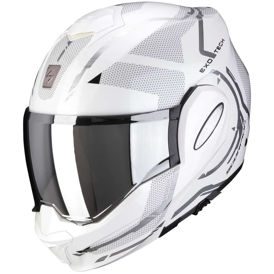 Modular Motorcycle Helmet Scorpion EXO-TECH SQUARE White Silver