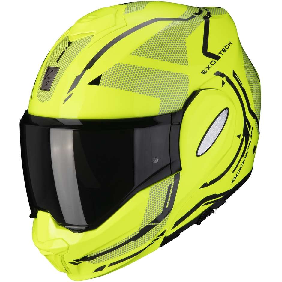 Modular Motorcycle Helmet Scorpion EXO-TECH SQUARE Yellow Fluo Black
