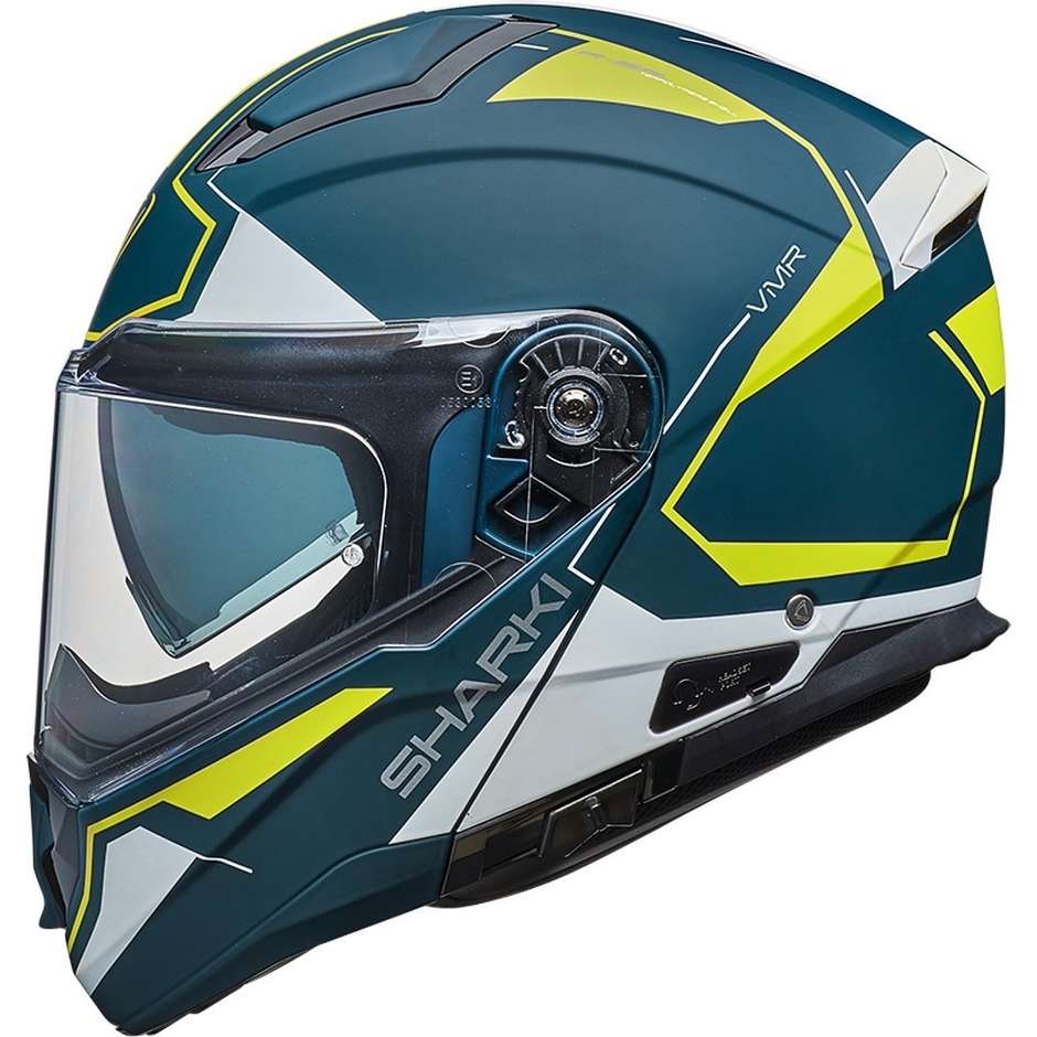 Modular Motorcycle Helmet Vemar SHARKI S010 CUTTER NUDE Blue Yellow Fluo