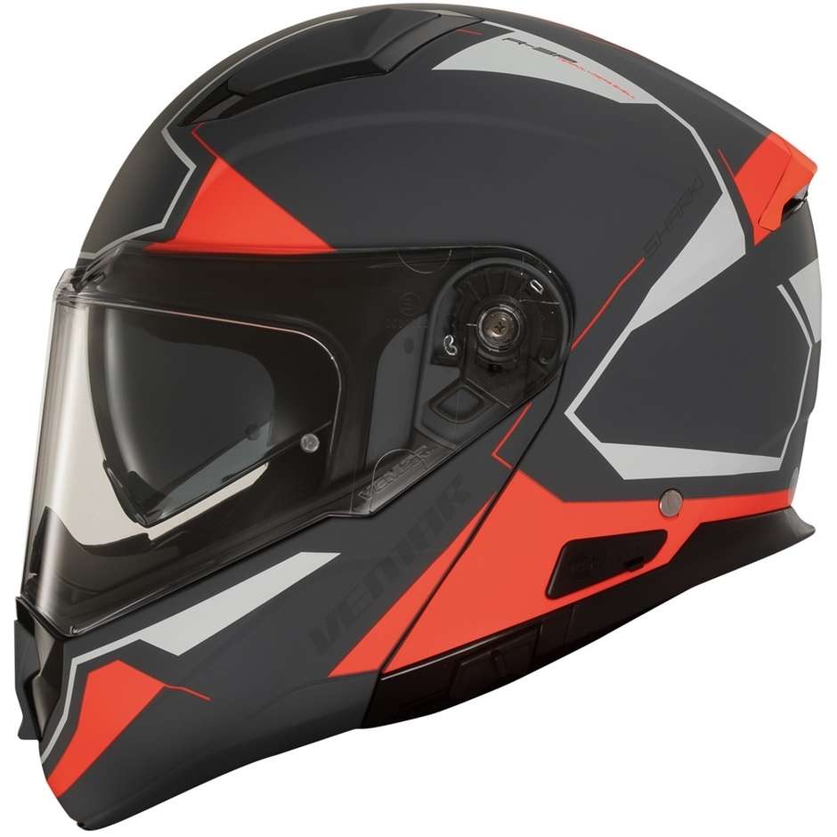 Modular Motorcycle Helmet Vemar SHARKI S012 CUTTER NUDE Gray Red Fluo
