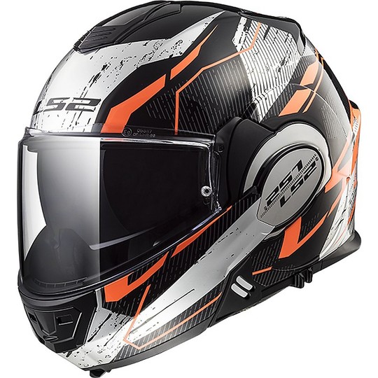 Modular Motorcycle Helmet with LS2 FF399 Valiant ROBOTO Black Orange Chromo
