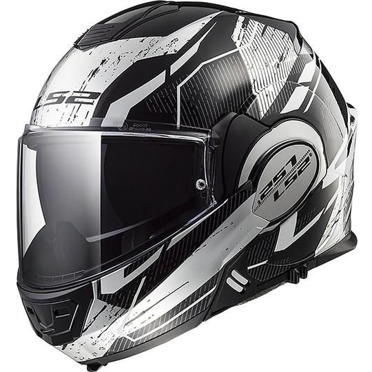 Modular Motorcycle Helmet with LS2 FF399 Valiant ROBOTO Black White Chromo