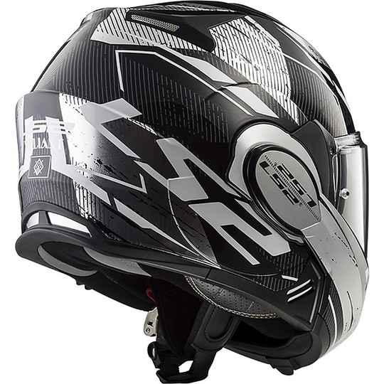 Modular Motorcycle Helmet with LS2 FF399 Valiant ROBOTO Black White Chromo