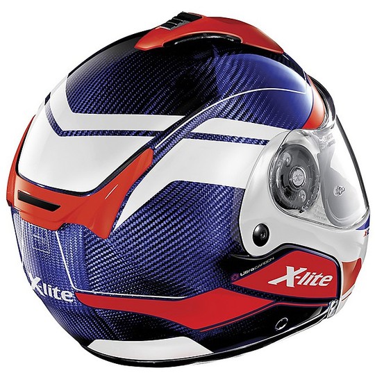 Modular Motorcycle Helmet X-Lite X-1004 Ultra Carbon CHARISMATIC N-Com 012 Tinto Blou Glossy White