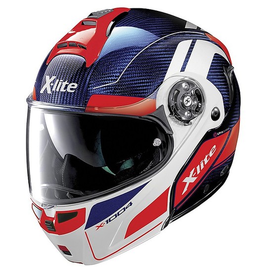 Modular Motorcycle Helmet X-Lite X-1004 Ultra Carbon CHARISMATIC N-Com 012 Tinto Blou Glossy White