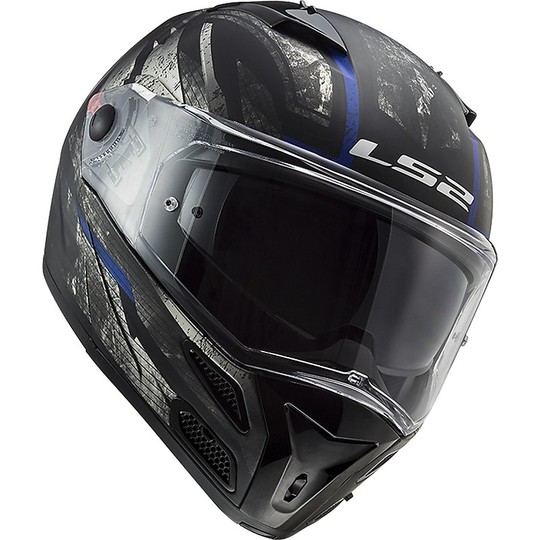 Modular Motorrad Helm genehmigt P / J Ls2 FF324 METRO EVO Buzz Schwarz Titan Matt Blau