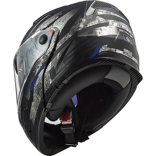 Modular Motorrad Helm genehmigt P / J Ls2 FF324 METRO EVO Buzz Schwarz Titan Matt Blau