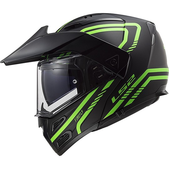 Modular Motorrad Helm genehmigt P / J Ls2 FF324 METRO EVO FireFly schwarz Fluo grün