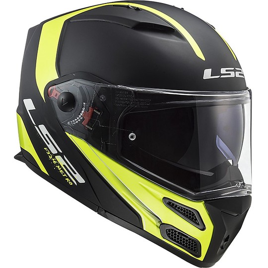 Modular Motorrad Helm genehmigt P / J Ls2 FF324 METRO EVO schnell schwarz gelb Fluo Matt