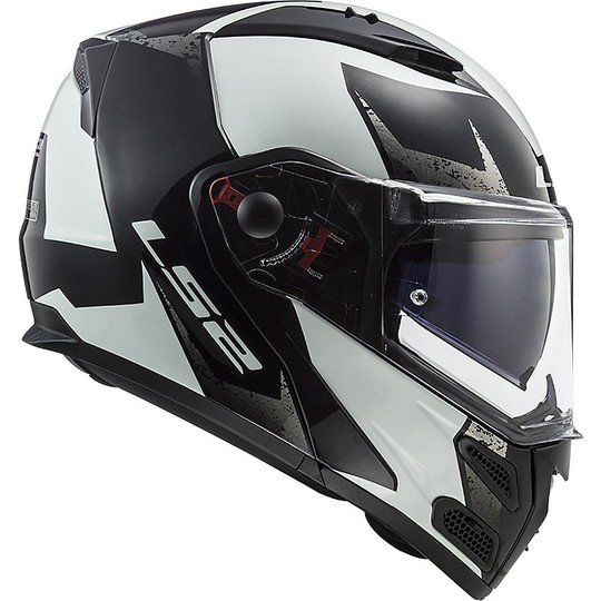 Modular Motorrad Helm genehmigt P / J Ls2 FF324 METRO EVO Sub schwarz weiß