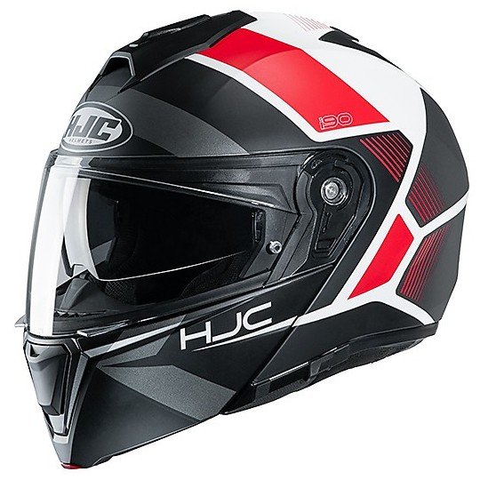 Modularer Helm Doppelte Homologation P / J Moto HJC i90 HOLLEN MC1SF Weiß Schwarz Rot