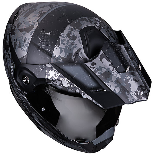 Modularer Motorradhelm Adventure Scorpion ADX-1 BATTLEFLAGE Schwarz Silber