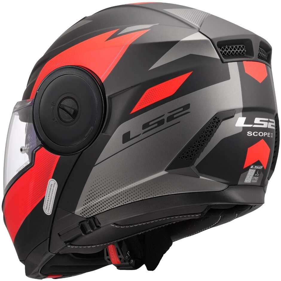 Modularer Motorradhelm P/J LS2 FF902 SCOPE II DURIA Schwarz Rot