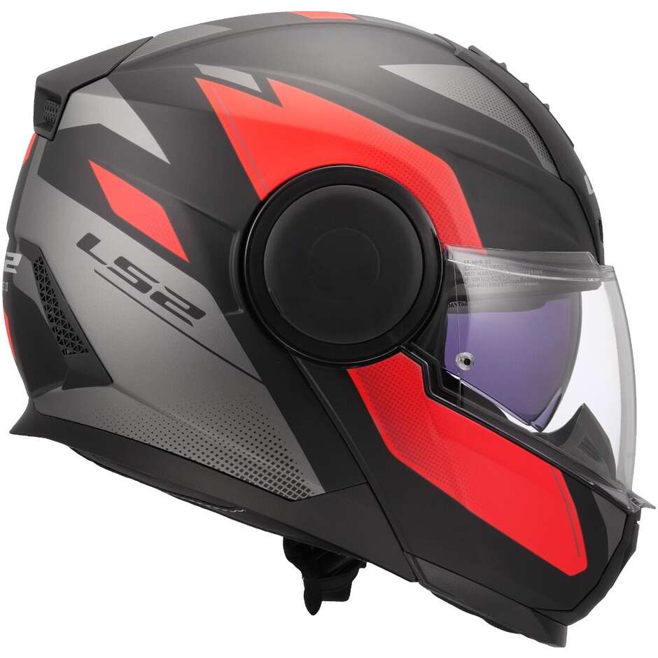 Modularer Motorradhelm P/J LS2 FF902 SCOPE II DURIA Schwarz Rot