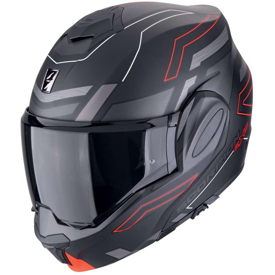 Modularer Motorradhelm P/J Scorpion EXO-TECH EVO CONQUER Mattschwarz Rot