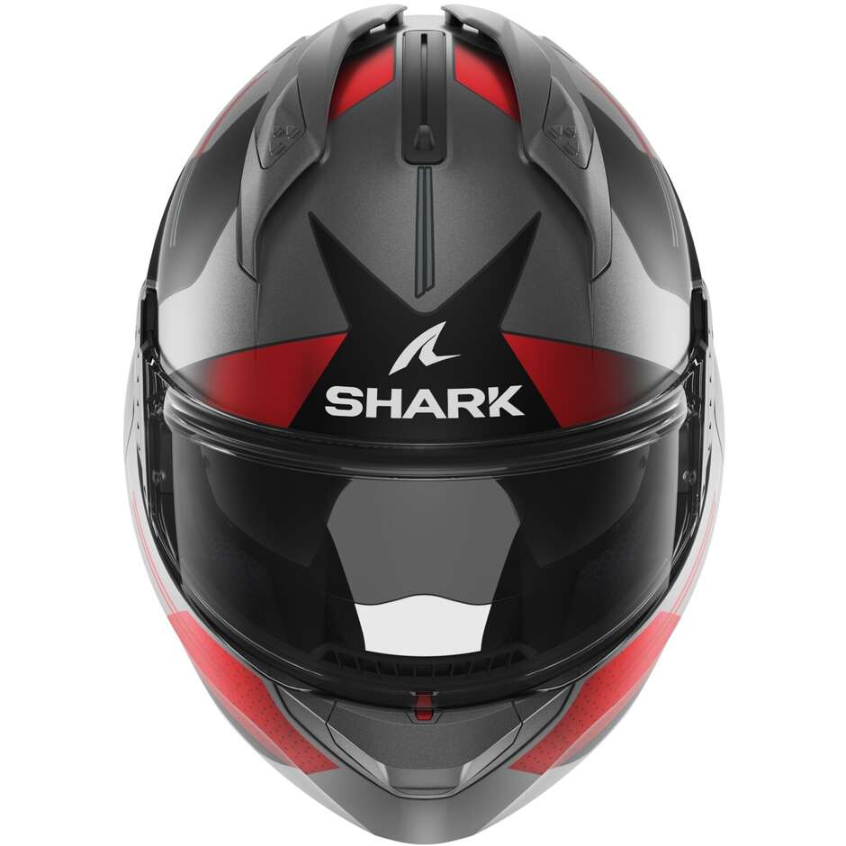 Modularer Motorradhelm P / J Shark EVO GT TEKLINE Matt Anthrazit Chrom Rot