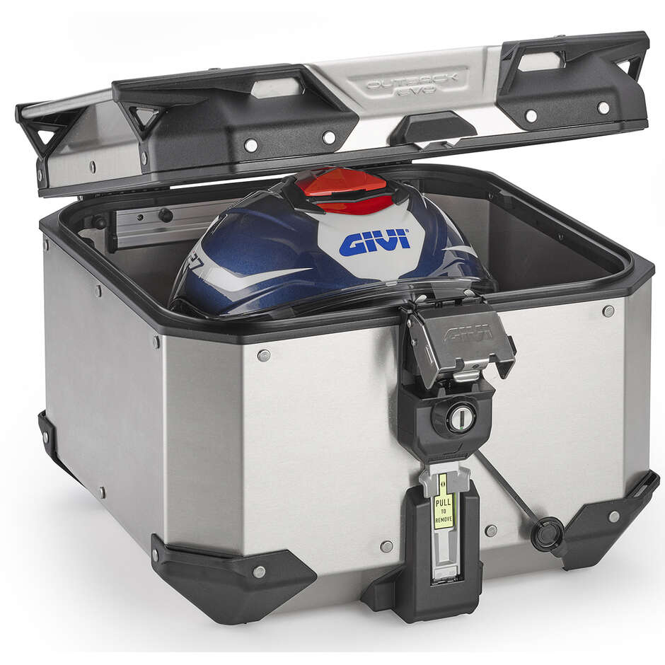 Monokey Motorrad-Topcase Givi OBKEV42 TREKKER OUTBACK EVO SMART Sicherheitsschloss, natürliches Aluminium, 42 Liter