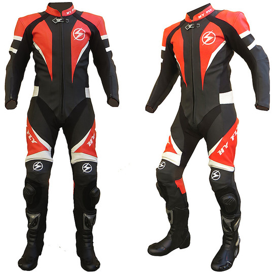 Moto Anzug Berufs Leder perforiert Hy-X8 Black Fly With Red Crescent