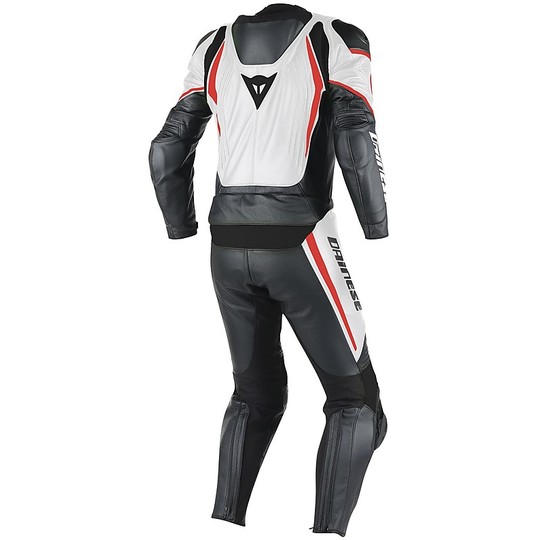 Moto Anzug Divisible Dainese Leder Perforierte Laguna Seca D1 Weiß Schwarz Rot Fluo