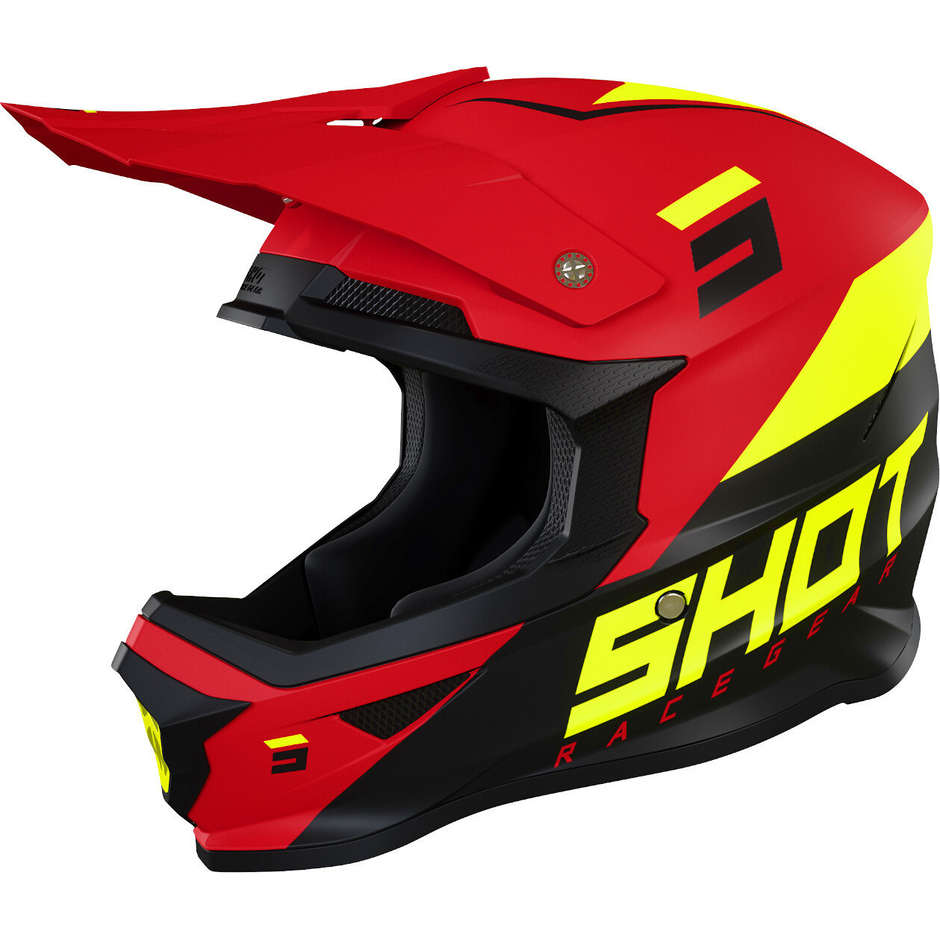 Moto Cross Enduo Helmet Shot FURIOUS CHASE NEON Red Yellow Opaque