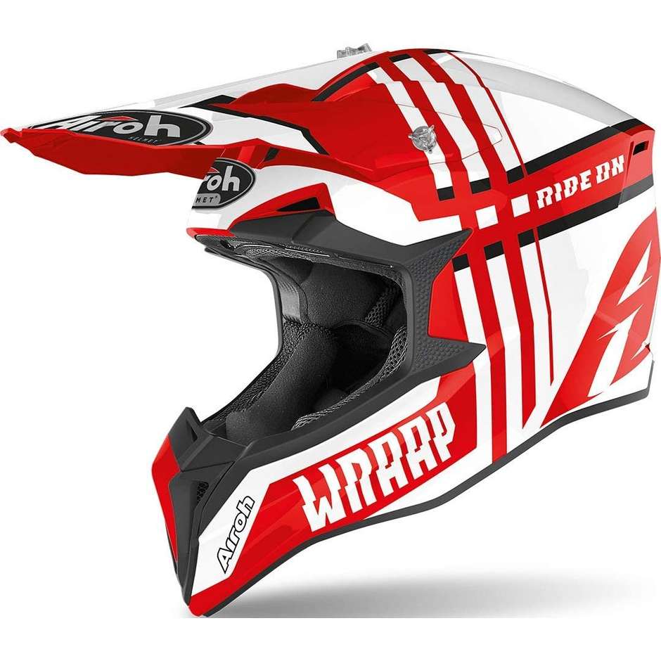 Moto Cross Enduro Airoh WRAAP Helmet Broken Rosso Lucido