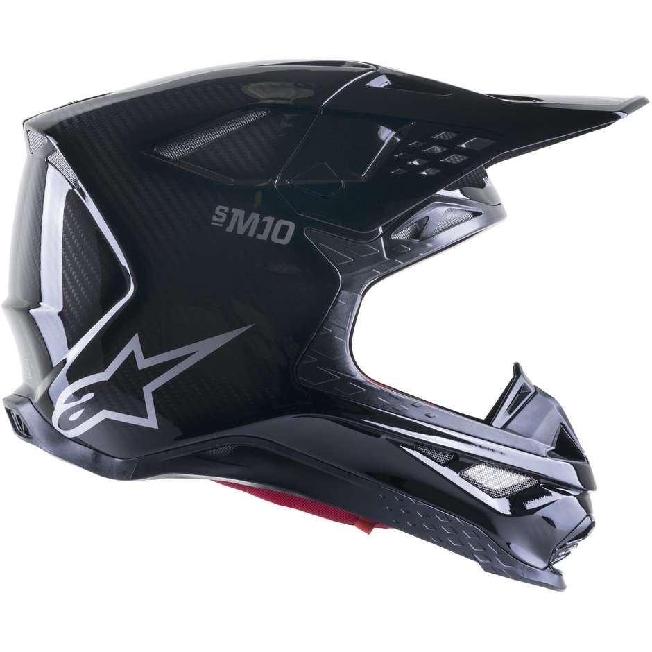 Moto Cross Enduro Carbon Helmet Alpinestars SUPERTECH S-M10 SOLID Glossy Carbon Black