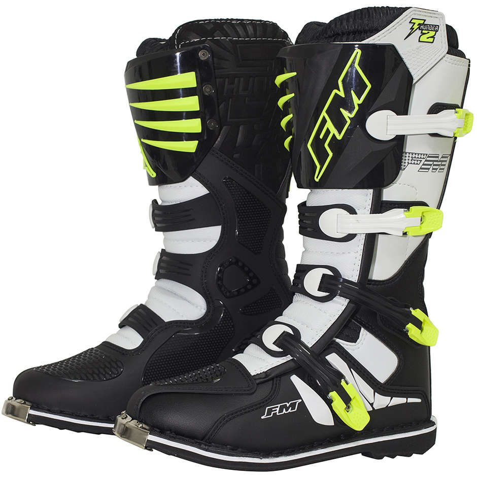 Moto Cross Enduro FM Racing THUNDER 2 ENDURO Stiefel Weiß Gelb Fluo