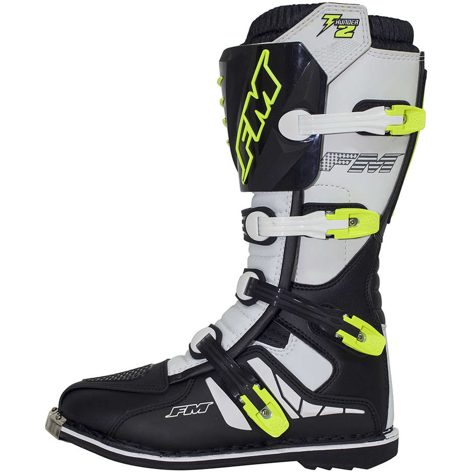 Moto Cross Enduro FM Racing THUNDER 2 ENDURO Stiefel Weiß Gelb Fluo