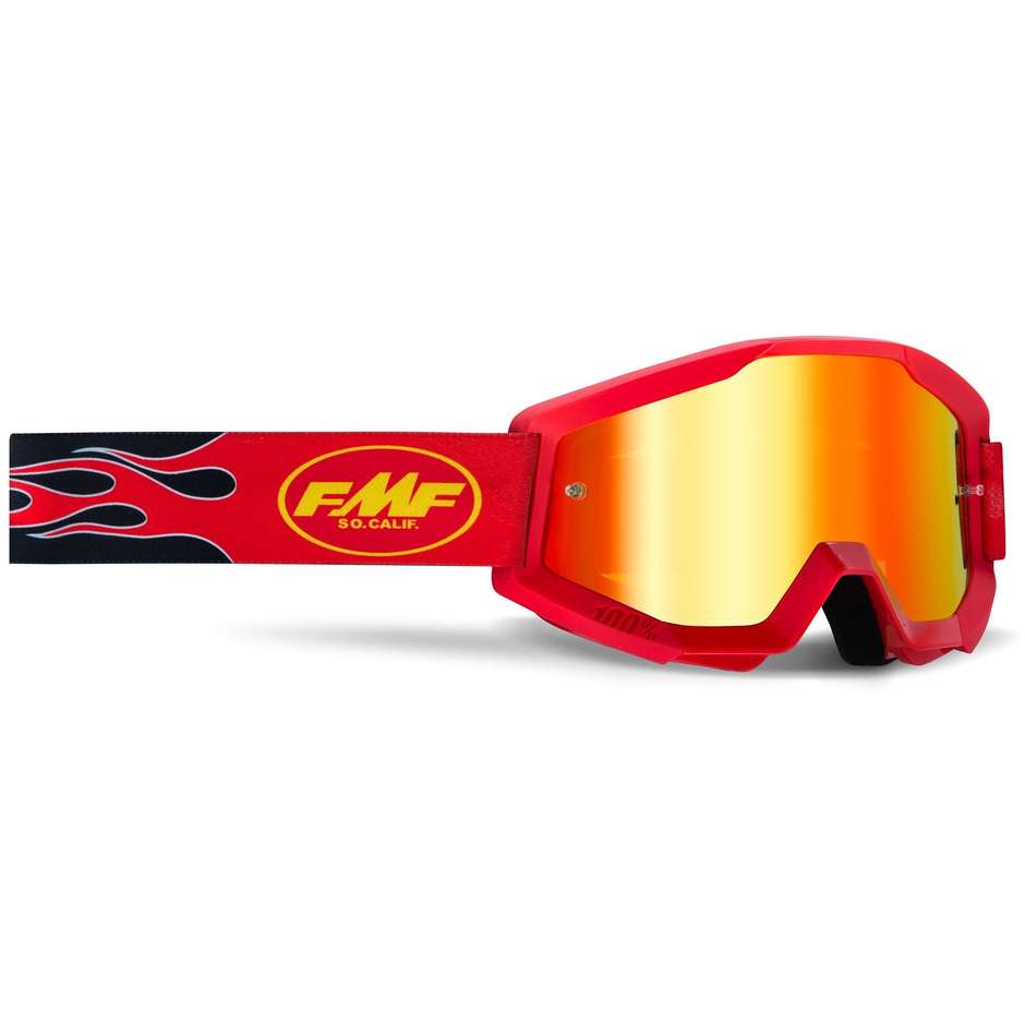 Moto Cross Enduro FMF POWERCORE Flammenrote Maske Rotes Spiegelglas