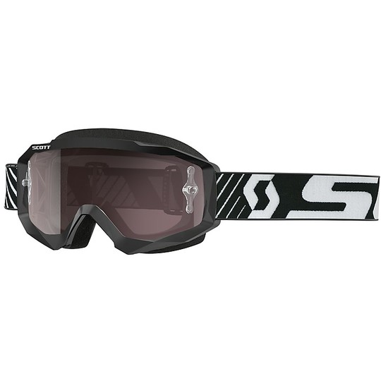 Moto Cross Enduro Goggles Scott Hustle MX Schwarz Weiss Silber Objektiv + Objektiv löschen