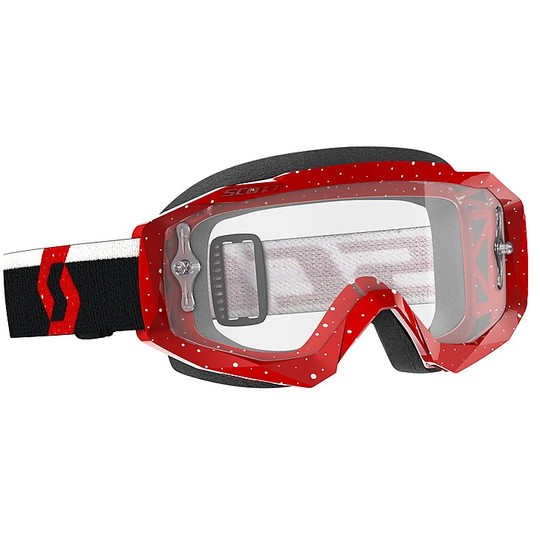 Moto Cross Enduro Goggles Scott Hustle X MX Red White Transparent lens