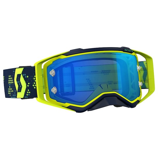 Moto Cross Enduro Goggles Scott Prospect Gelb Blau Linse blau Chrom + transparente Linse